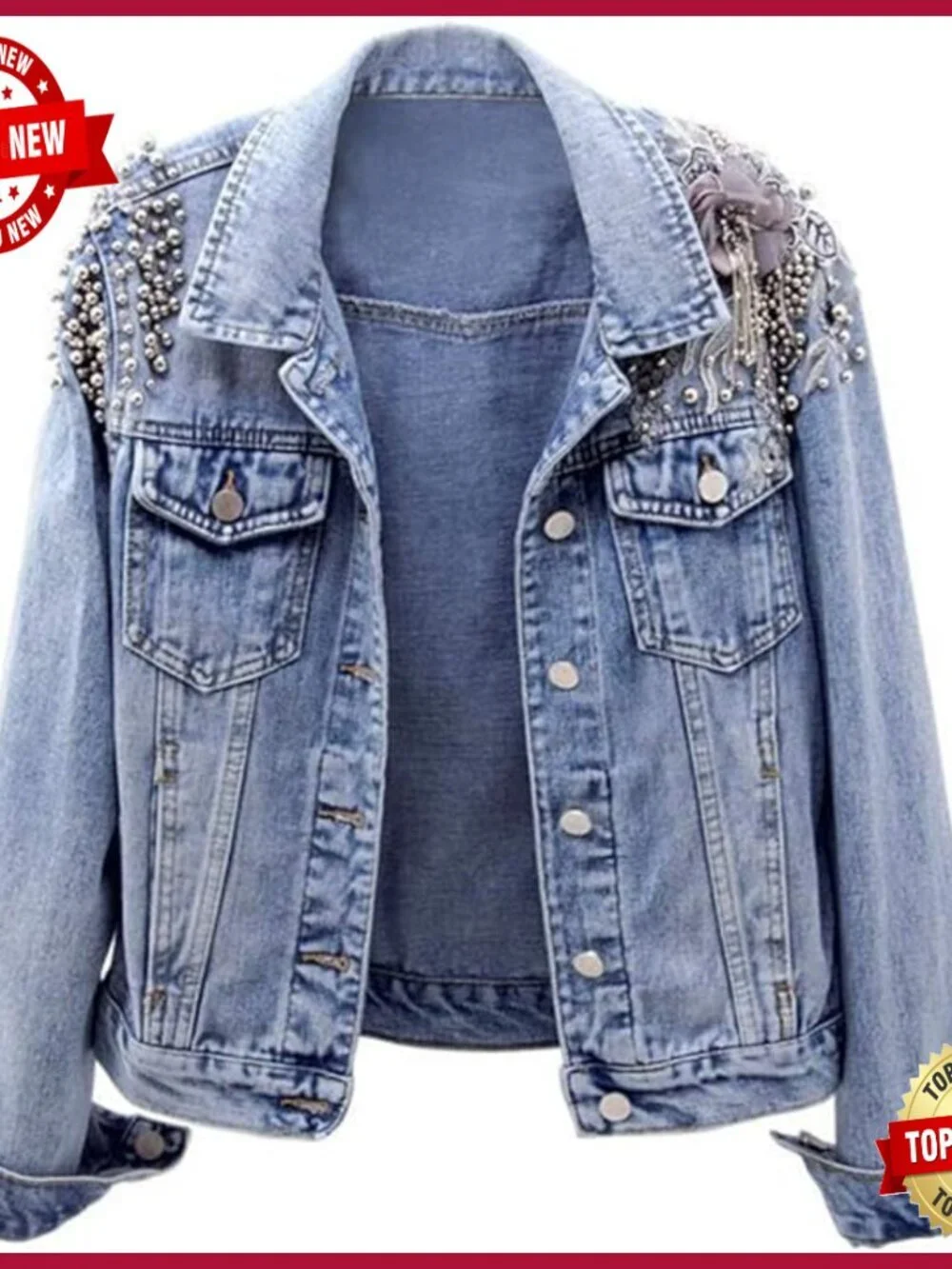 Vintage Denim Jacket Long Sleeve Western Studded Button Closure Relaxed Fit